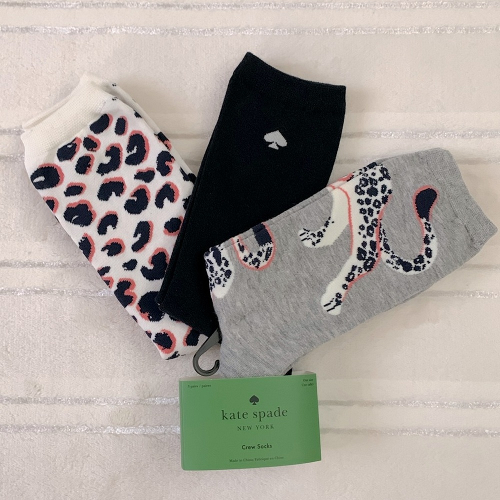 Kate Spade NY Leopard Multi Crew Socks 3 Pairs One Size